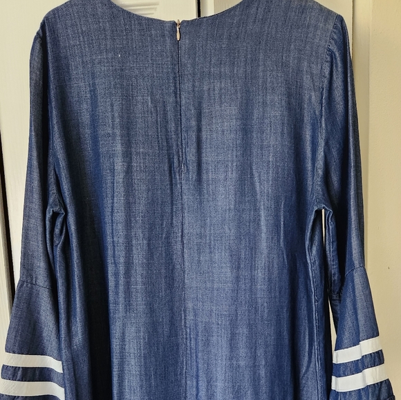 Blue Chambray Dress with Bell Sleeves - Picture 11 of 11